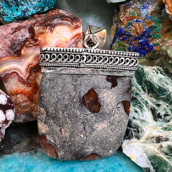 Genuine Coffee bean jasper slab pendant (A-1) - Picture 2 of 8